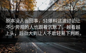 原本没人当回事，51爆料这波讨论让不少旁观的人也跟着沉默了，越看越上头，后劲大到让人不敢轻易下判断。
